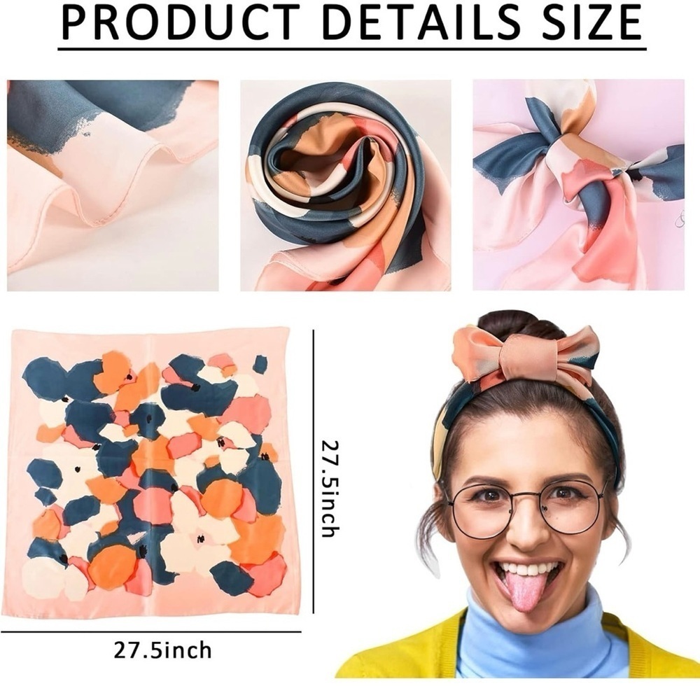 Head Scarf for Women Hair Bandanas Silk Feeling Neckerchief Scarf - Picture 8 of 8